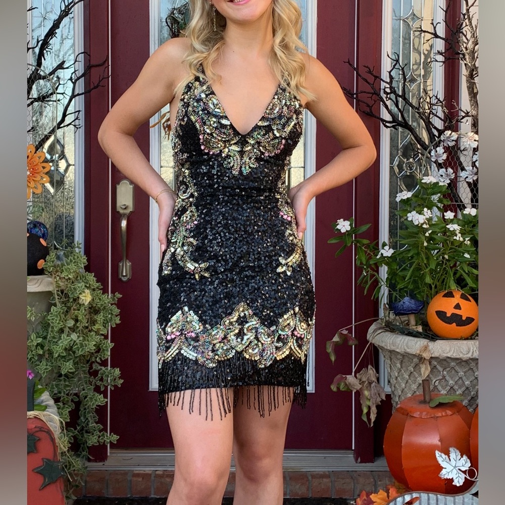 Primavera Couture Fringe Homecoming/Prom Dress